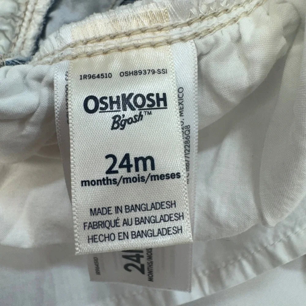 OshKosh‎ B'gosh Overall Dress Kids 24M Blue Denim White Eyelet Lace Preppy